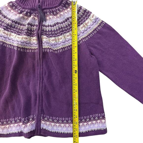 Vintage Tiara Y2K Full Zip Cardigan Sweater Women Large Purple Nordic Fair Isle - Picture 8 of 12